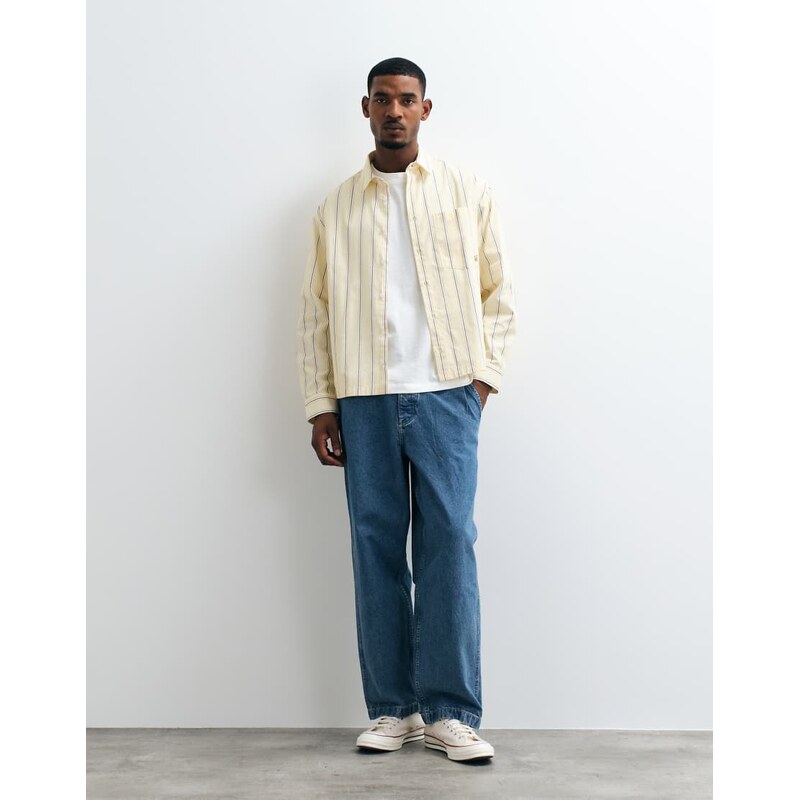 ASOS DESIGN boxy oversized stripe poplin revere shirt with