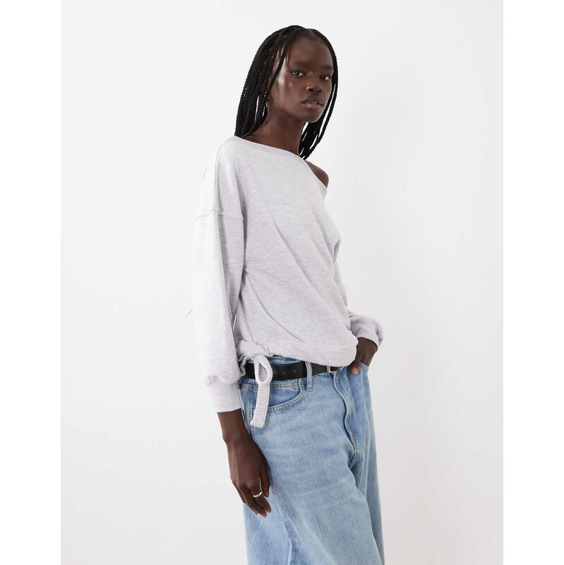 ASOS DESIGN dropped shoulder sweatshirt in snow melange-White