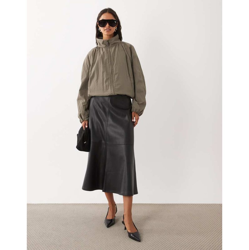 Mango faux leather midi skirt in black