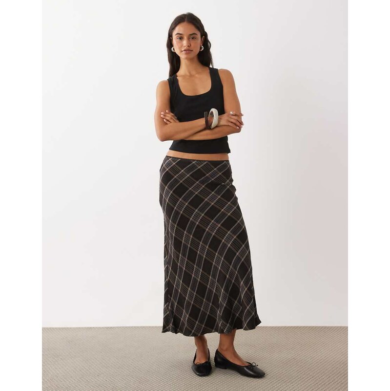 Mango midi skirt in brown check