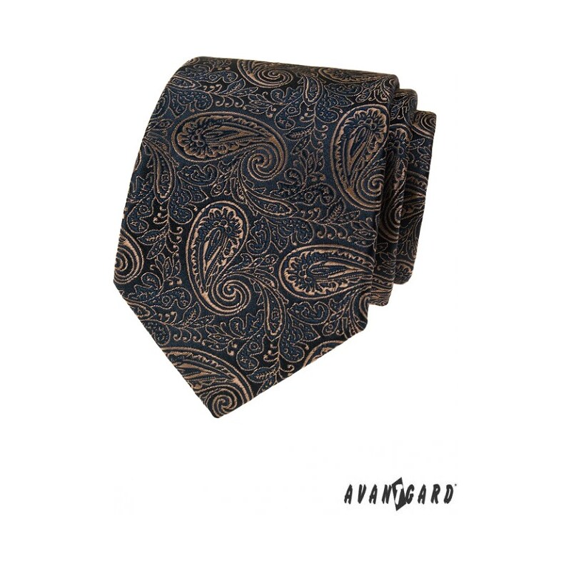 Tmavě modrá luxusní pánská kravata s béžovým vzorem Paisley