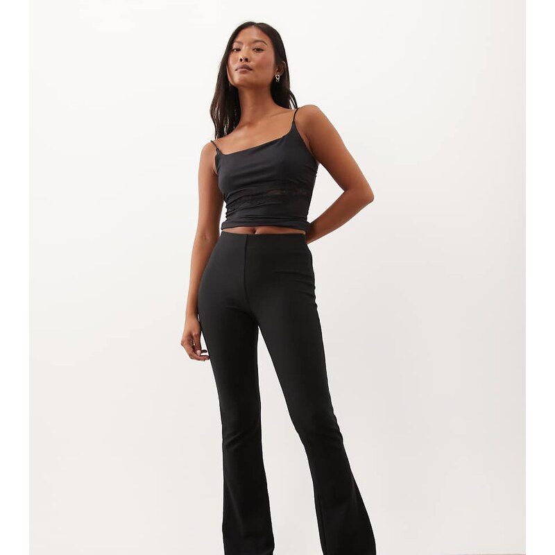 New Look Petite ribbed flare trouser in black