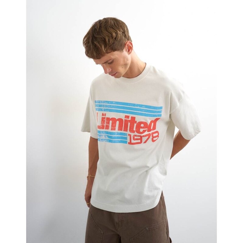 Topman relaxed fit vintage limited print t-shirt in ecru-White