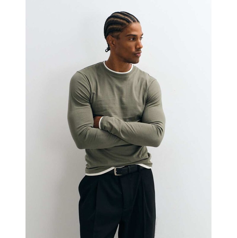 ASOS DESIGN slim fit long sleeve t-shirt with double layer in