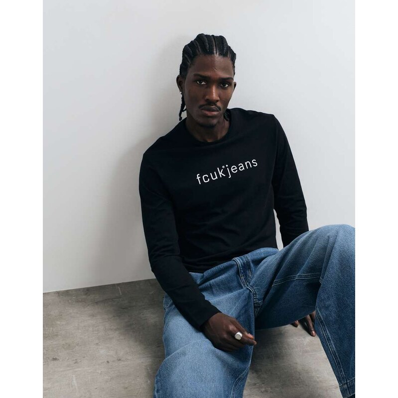 French Connection FCUK jeans script logo long sleeve t-shirt in