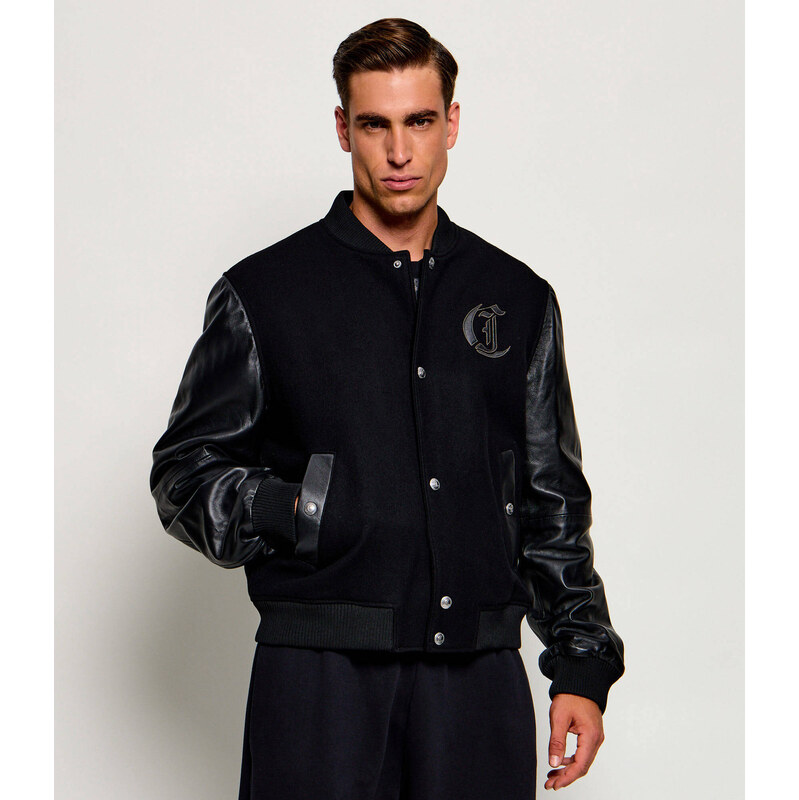 Just Cavalli Vlněná bunda bomber | regular fit s přídavkem kůže