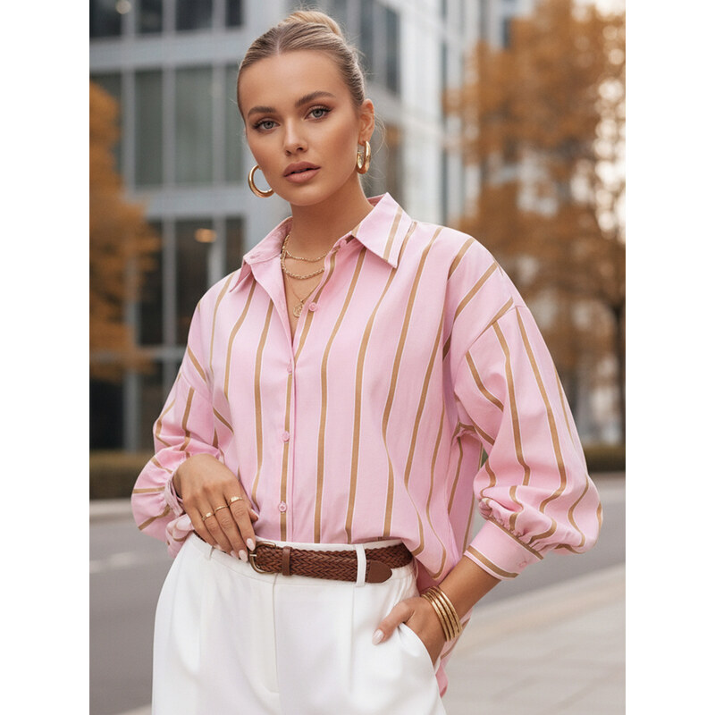 BASIC Růžová pruhovaná oversize košile TENESI DY0379
