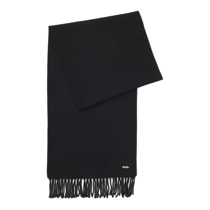 BOSS Wool woven scarf with logo rivet