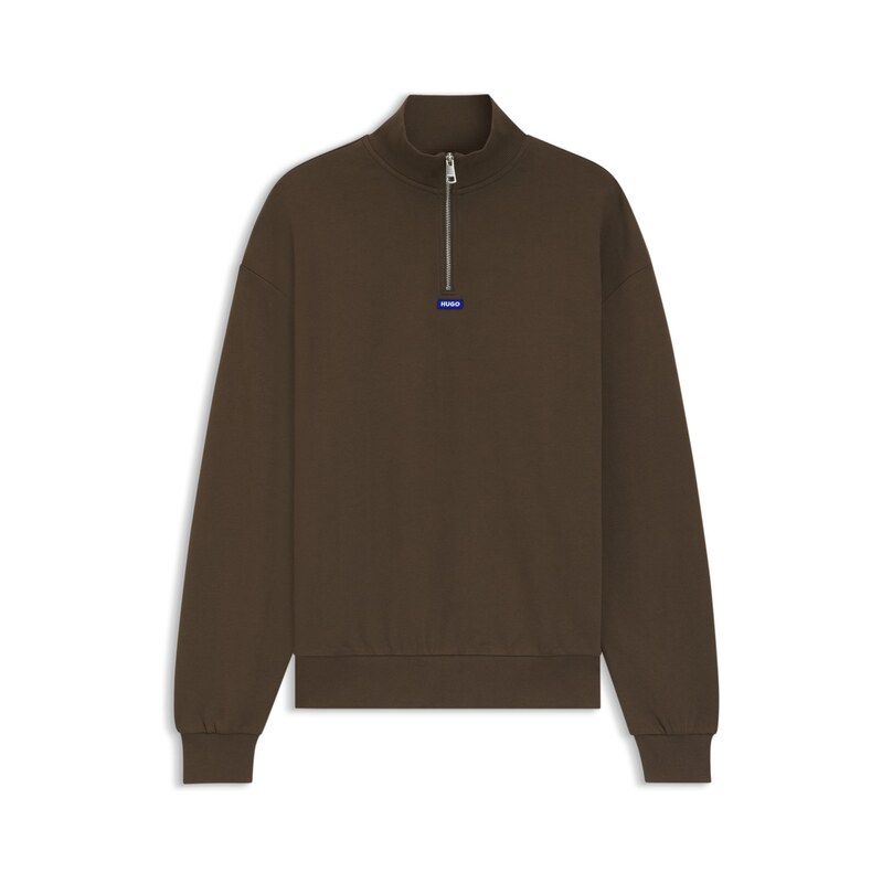 HUGO Cotton sweatshirt with zip neck and logo