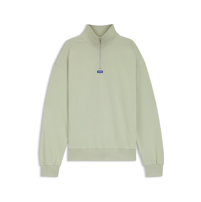 HUGO Cotton sweatshirt with zip neck and logo
