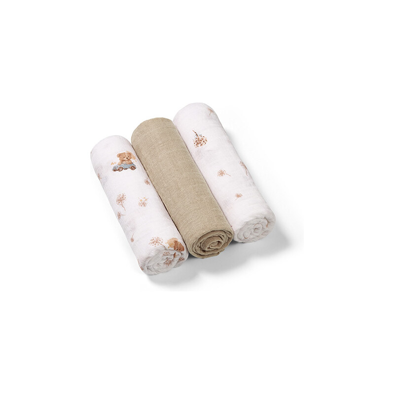 BabyOno Pleny mušelínové - Super soft (3ks) - Medvídek v autě