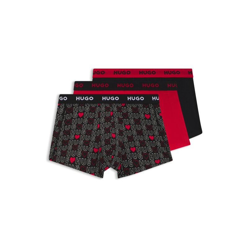 HUGO Three-pack of logo-waistband trunks in stretch cotton