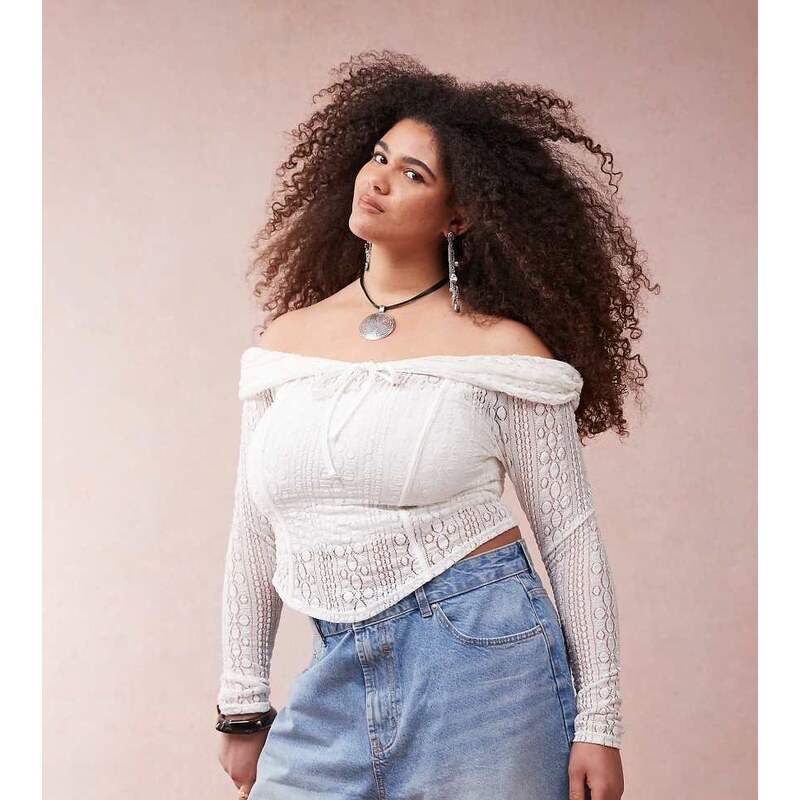 ASOS Curve ASOS DESIGN Curve lace off the shoulder long sleeve