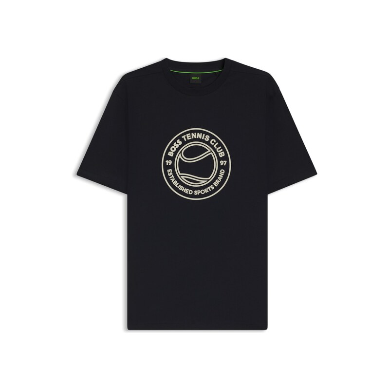 BOSS Cotton-jersey T-shirt with tennis-themed artwork