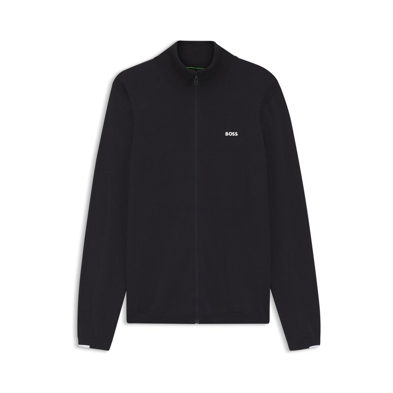 BOSS Knitted-cotton cardigan with contrast logo