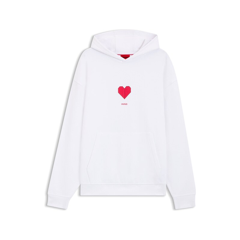 HUGO All-gender Cotton-terry hoodie with origami-heart artwork
