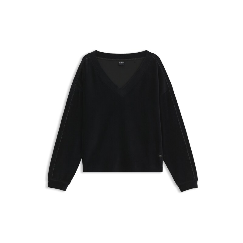 BOSS V-neck sweatshirt in ribbed velour with satin piping