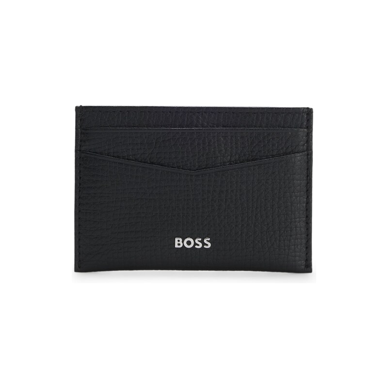 BOSS Grained-leather card holder with polished logo lettering