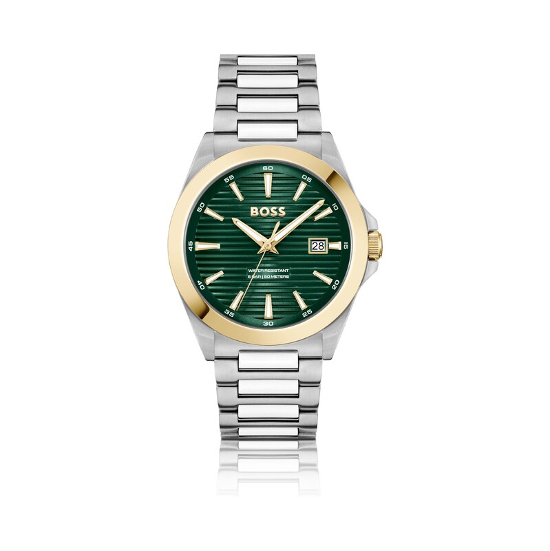 BOSS STRIKE Gold- and silver-tone watch with green grooved dial