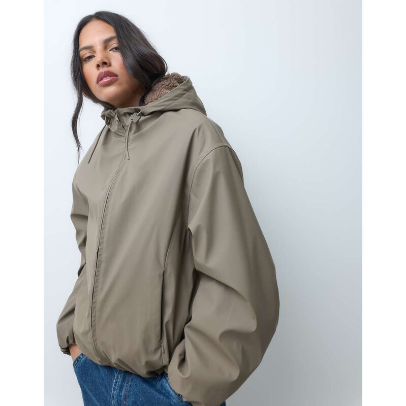 ASOS DESIGN rubberized shower resistant bomber jacket in neutral