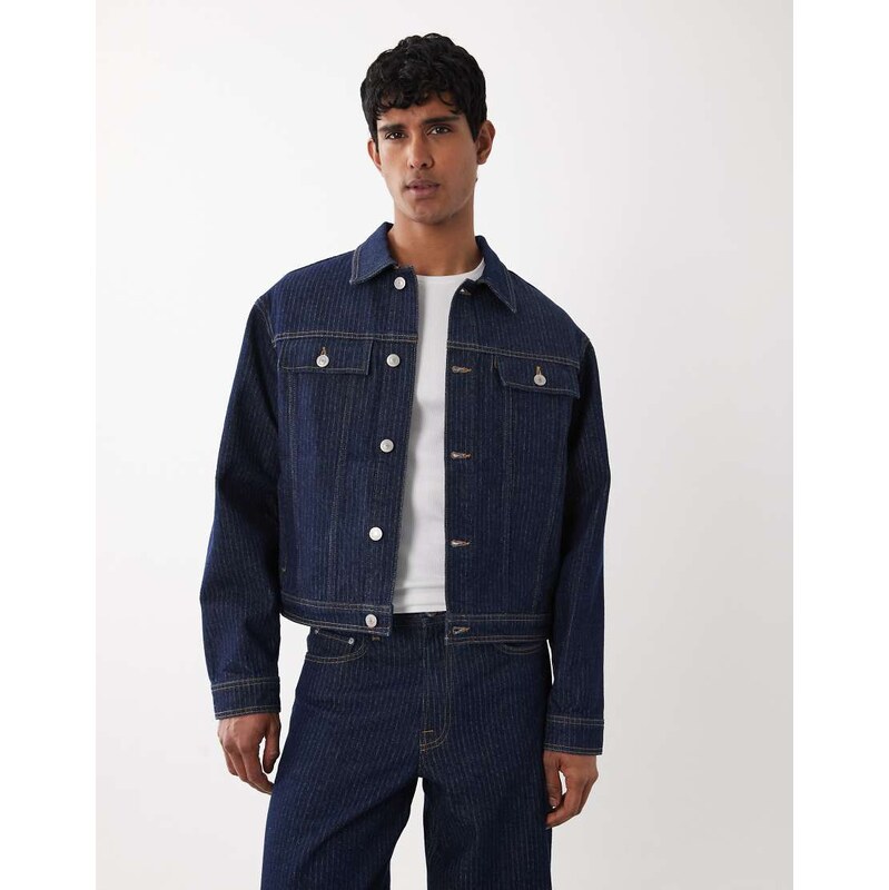 Jack & Jones co-ord denim jacket in stripe dark wash-Blue