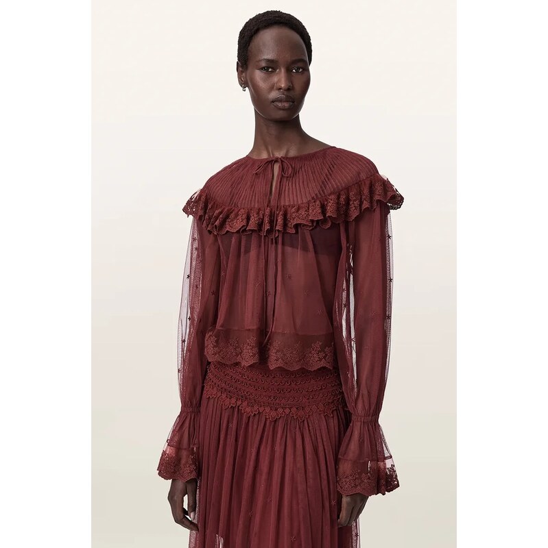 AllSaints halenka s volánkem dámská krajková UNRULY SUSIE LS TEE