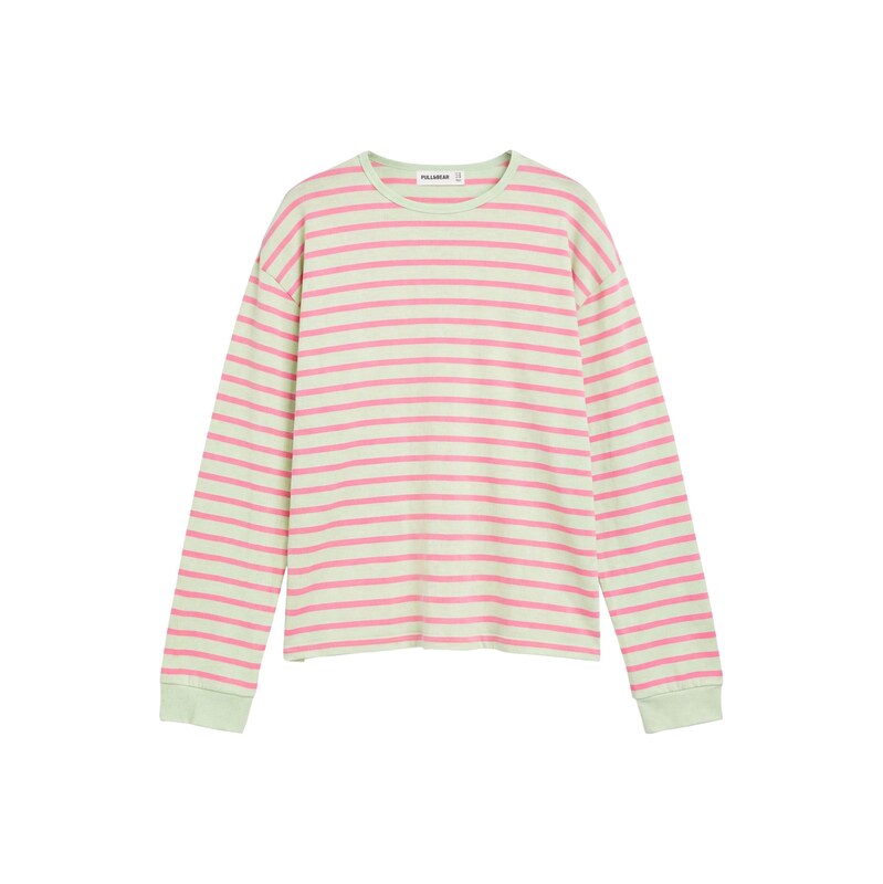 Pull&Bear Tričko pastelově zelená / světle růžová