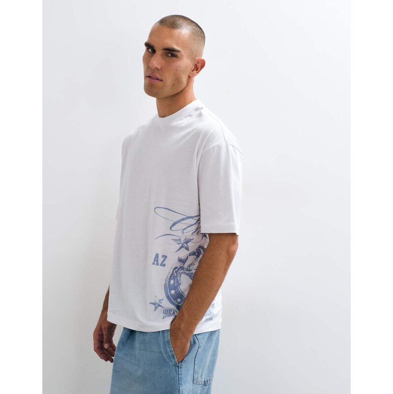 ASOS DESIGN oversized t shirt with blue arizona graphic in white