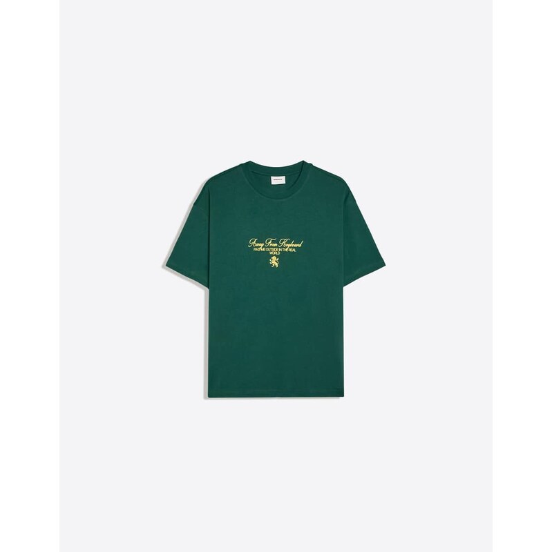 Bershka Short sleeve relaxed fit print t-shirt in green