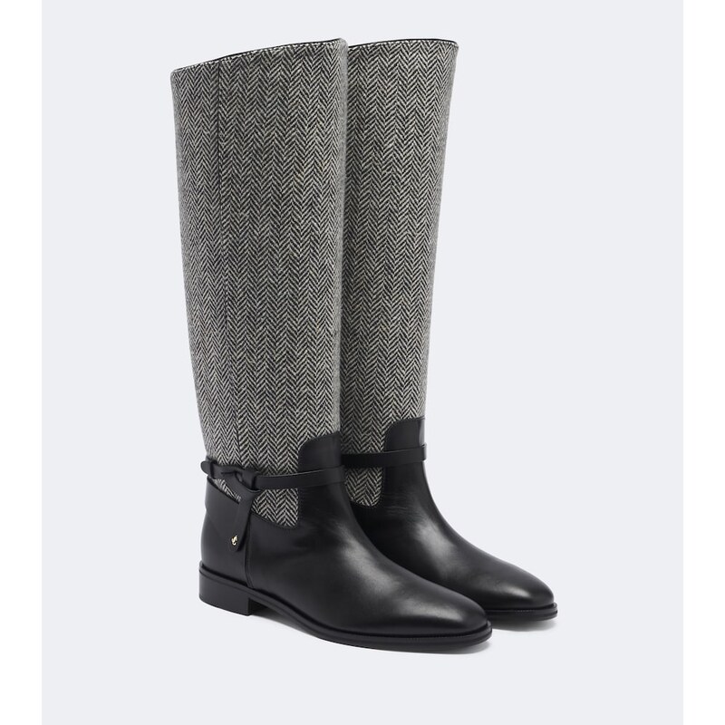 Jimmy Choo Lawton herringbone and leather knee-high boots