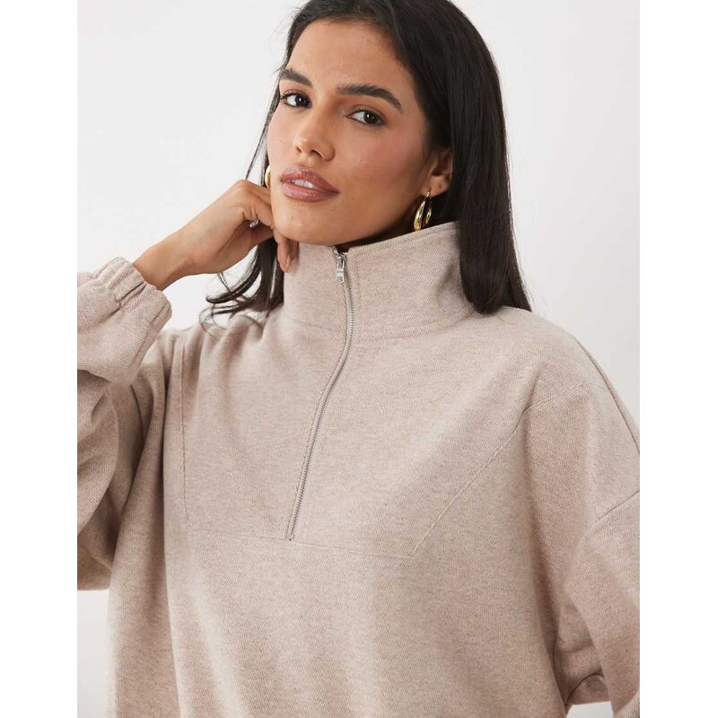 ASOS DESIGN brushed half zip windbreaker jacket in cream