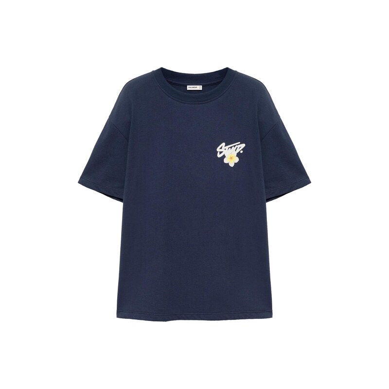 Pull&Bear Tričko námořnická modř / citronově žlutá / bílá