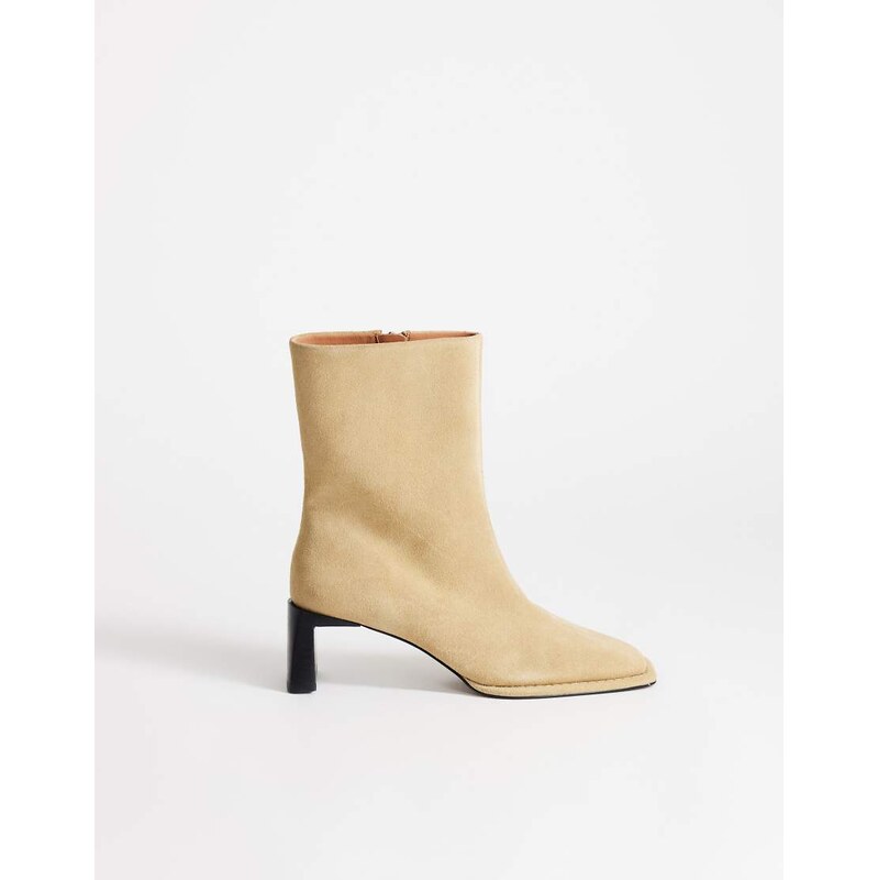 Topshop Kali real suede heeled ankle boot in sand-Neutral