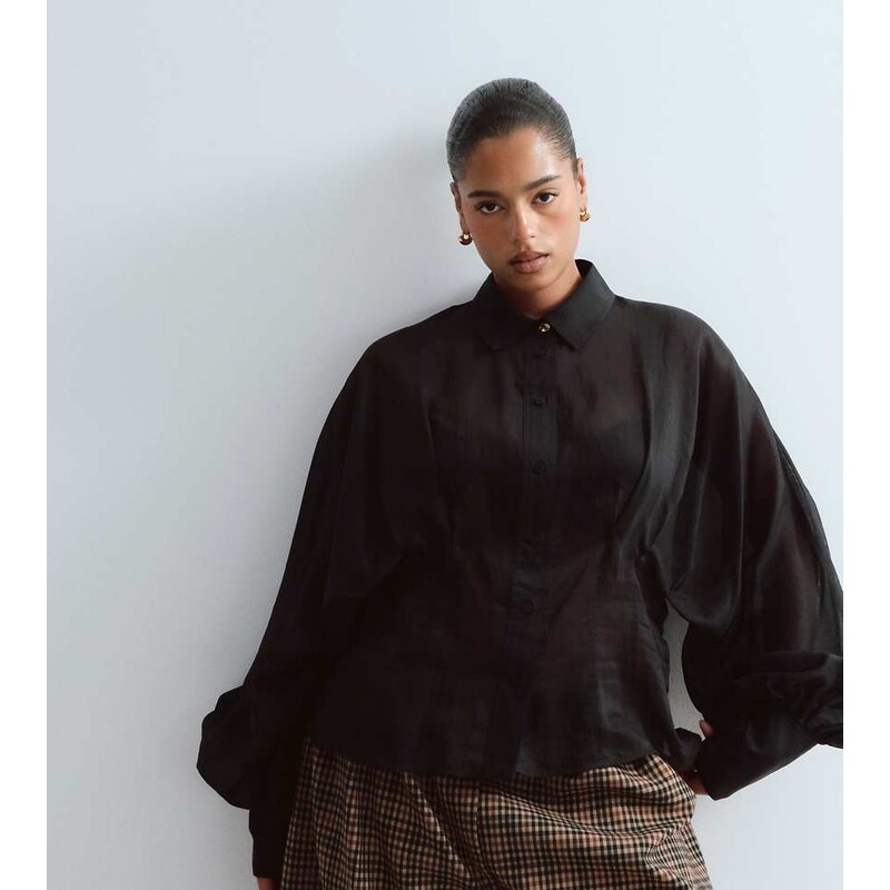 ARRANGE Curve premium sculpted organza shirt in black