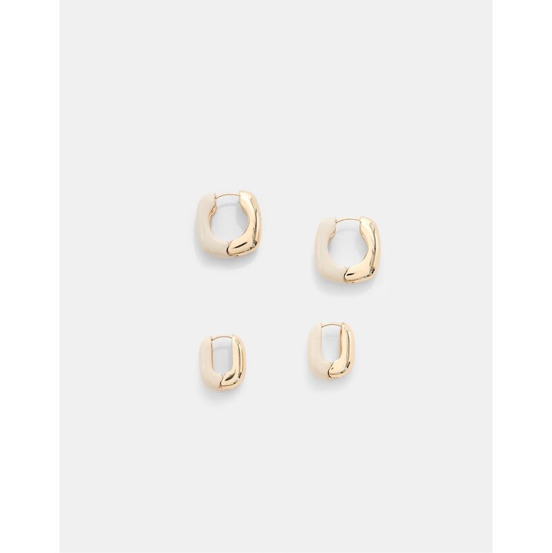 Stradivarius Set of 2 enamel hoop earrings in gold-Yellow