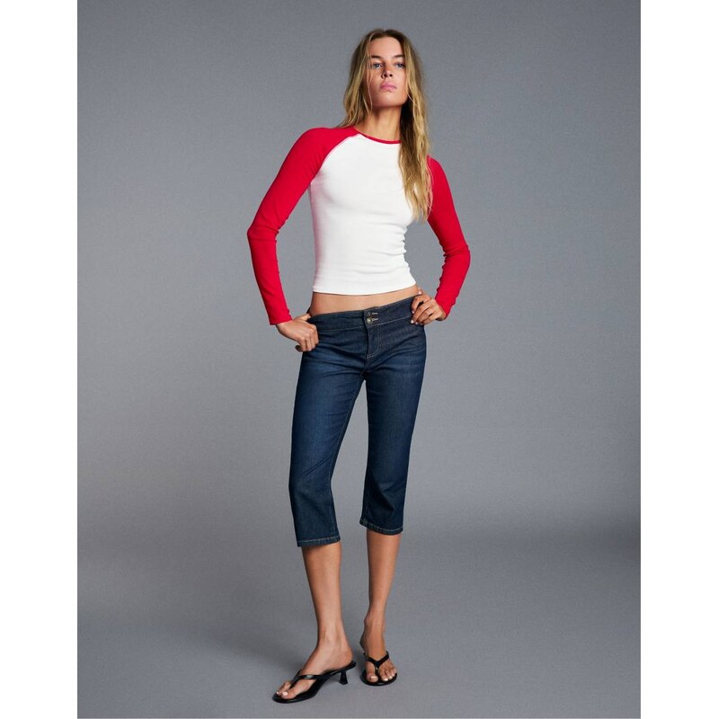 Bershka Long sleeve raglan t-shirt in red