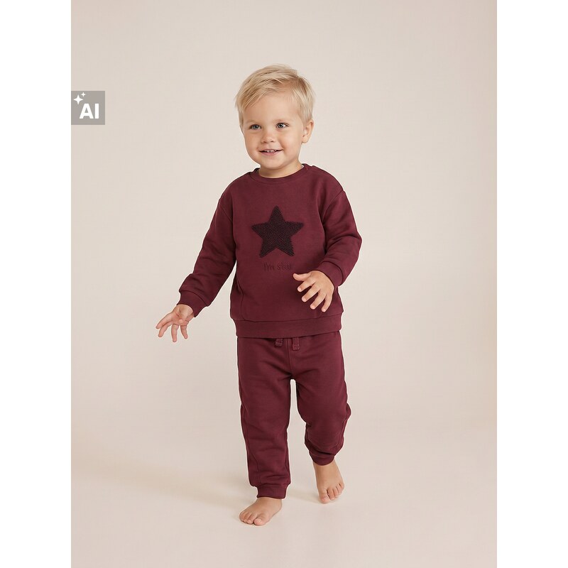 Sinsay - Bavlněný komplet: mikina a kalhoty - burgundy
