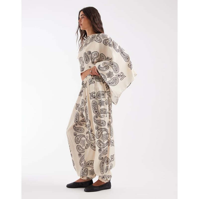 ASOS DESIGN balloon trouser co-ord bandana print in brown-Multi