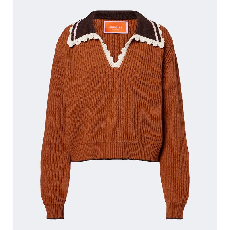 La DoubleJ Crochet-trimmed wool-blend polo sweater