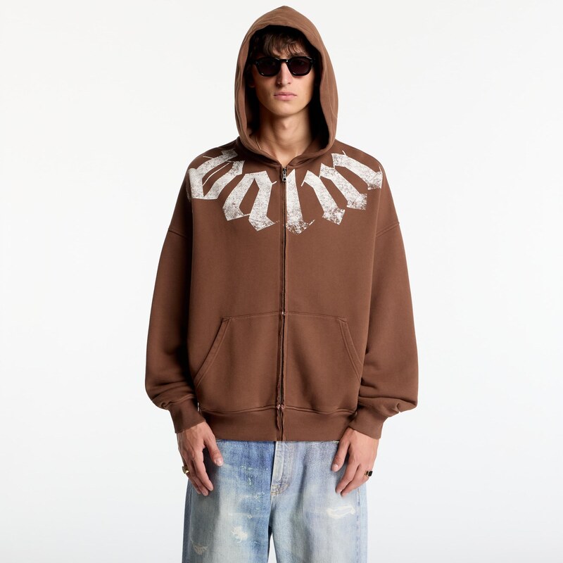 Mikina Palm Angels Big Neck Logo Zip Loose Hoodie Brown/ Off