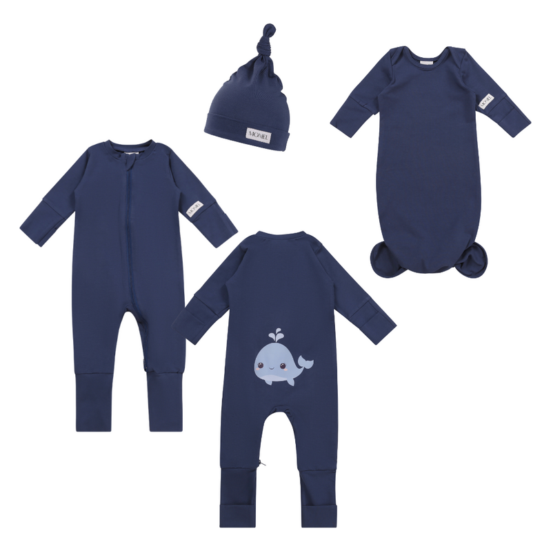 Moniel overal + body s čepicí souprava pro novorozence Navy Blue