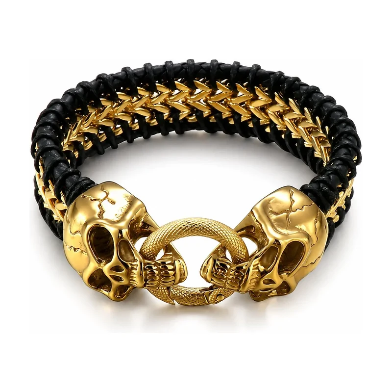Impress Jewelry Punkový ocelový náramek Zakousnuté Lebky Zlatý