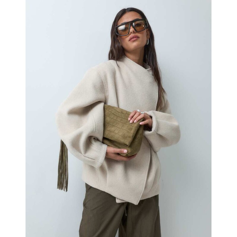 ASOS DESIGN short formal waterfall coat with wool in cream-White