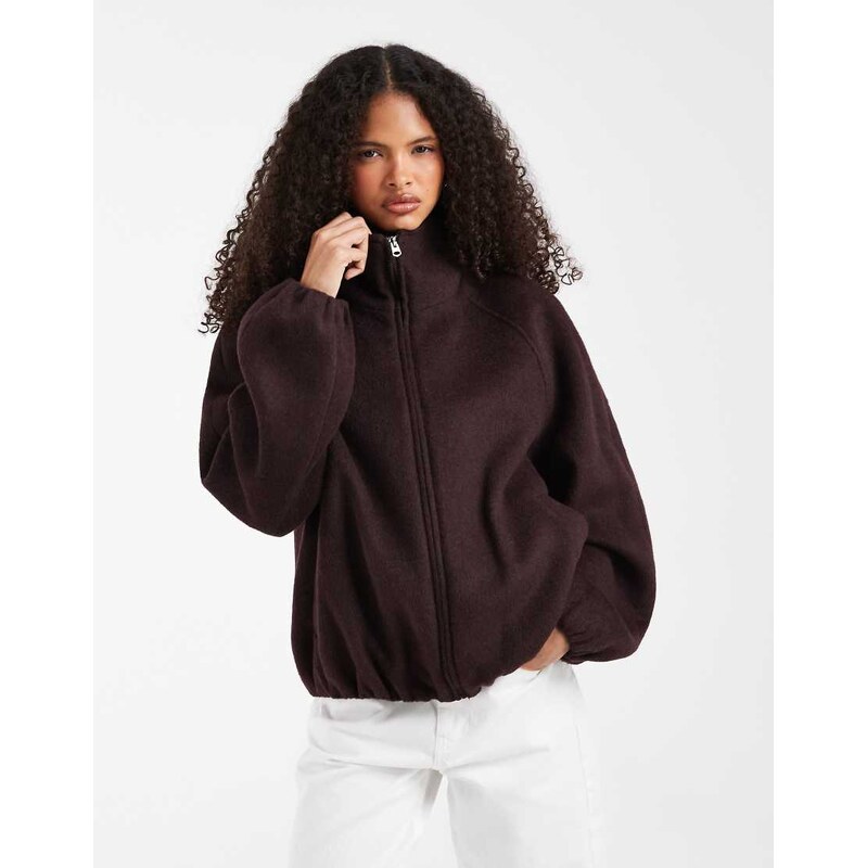 ASOS DESIGN funnel neck bubble hem jacket with wool in plum