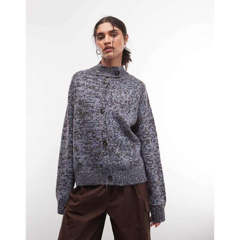 Reclaimed Vintage funnel neck oversized knitted cardi in grey