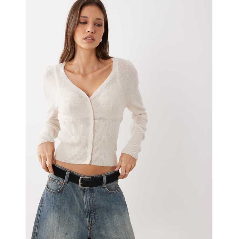 Cotton On feather button cardigan in porcelain-White