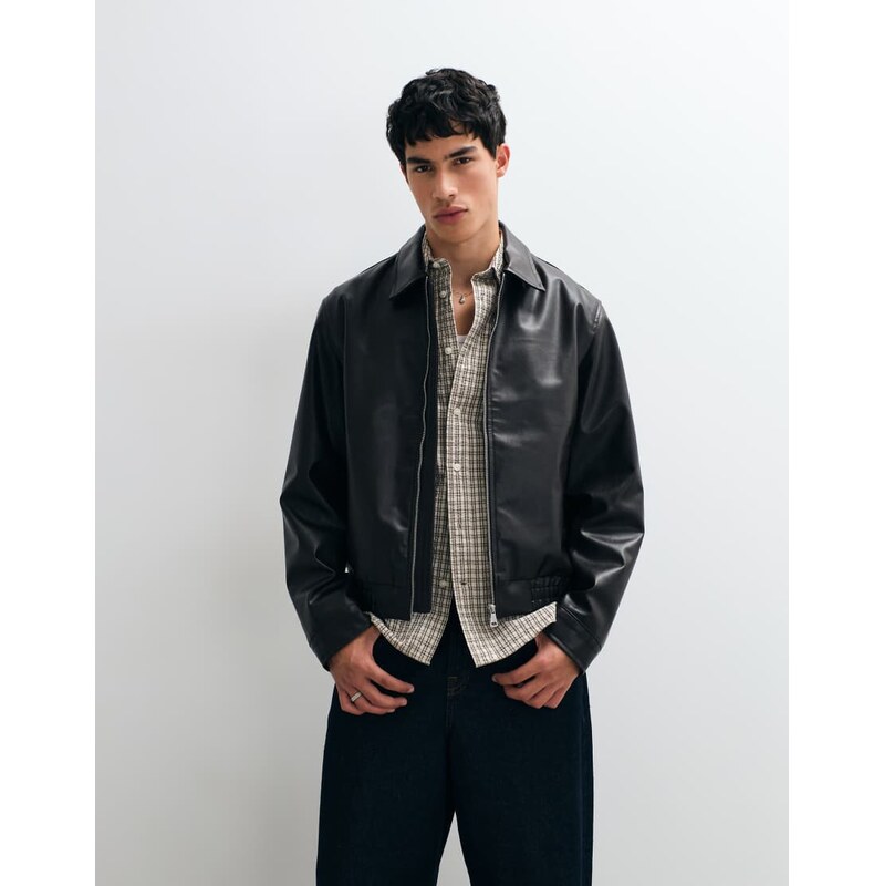 Jack & Jones pu leather jacket in black-Brown