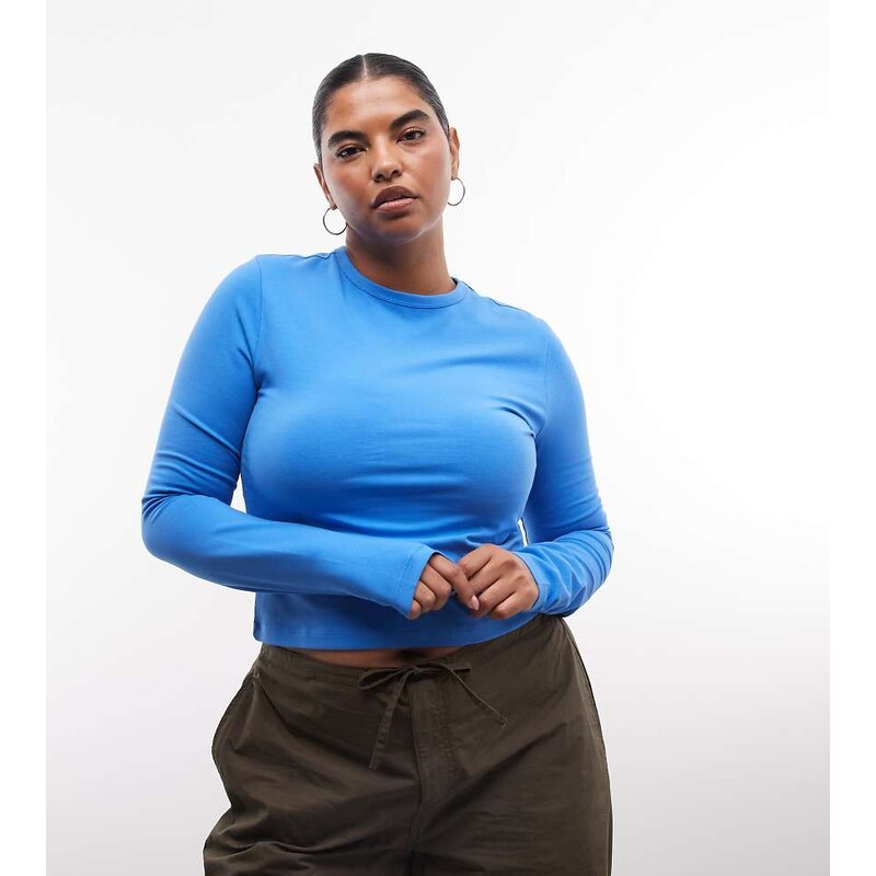 COLLUSION Plus long sleeve fitted t-shirt in bright blue