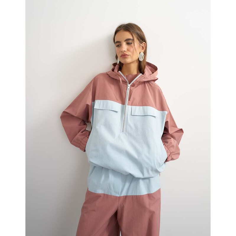 Topshop colour block bomber in blue and mauve-No colour