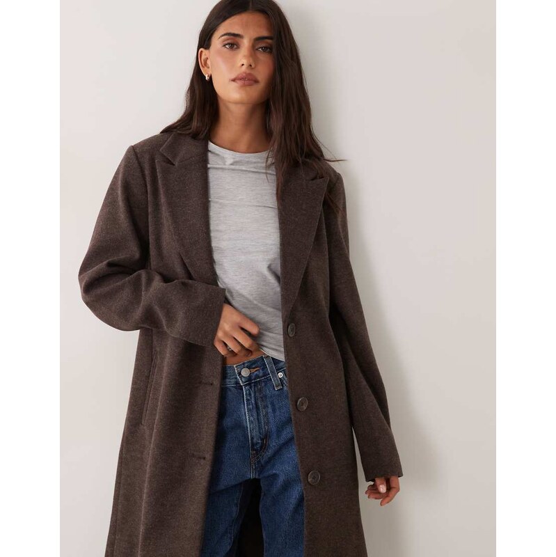 JDY formal longline coat in chocolate brown